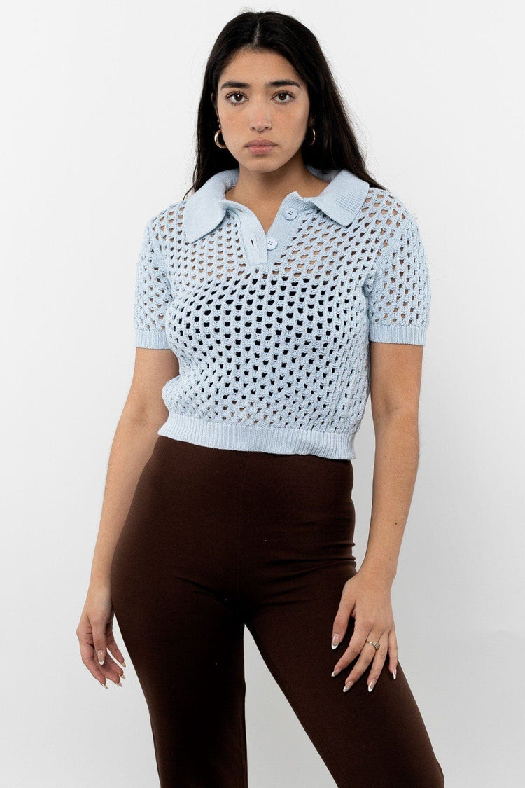 RFK54 - Mesh Knit Cropped Polo Sweater