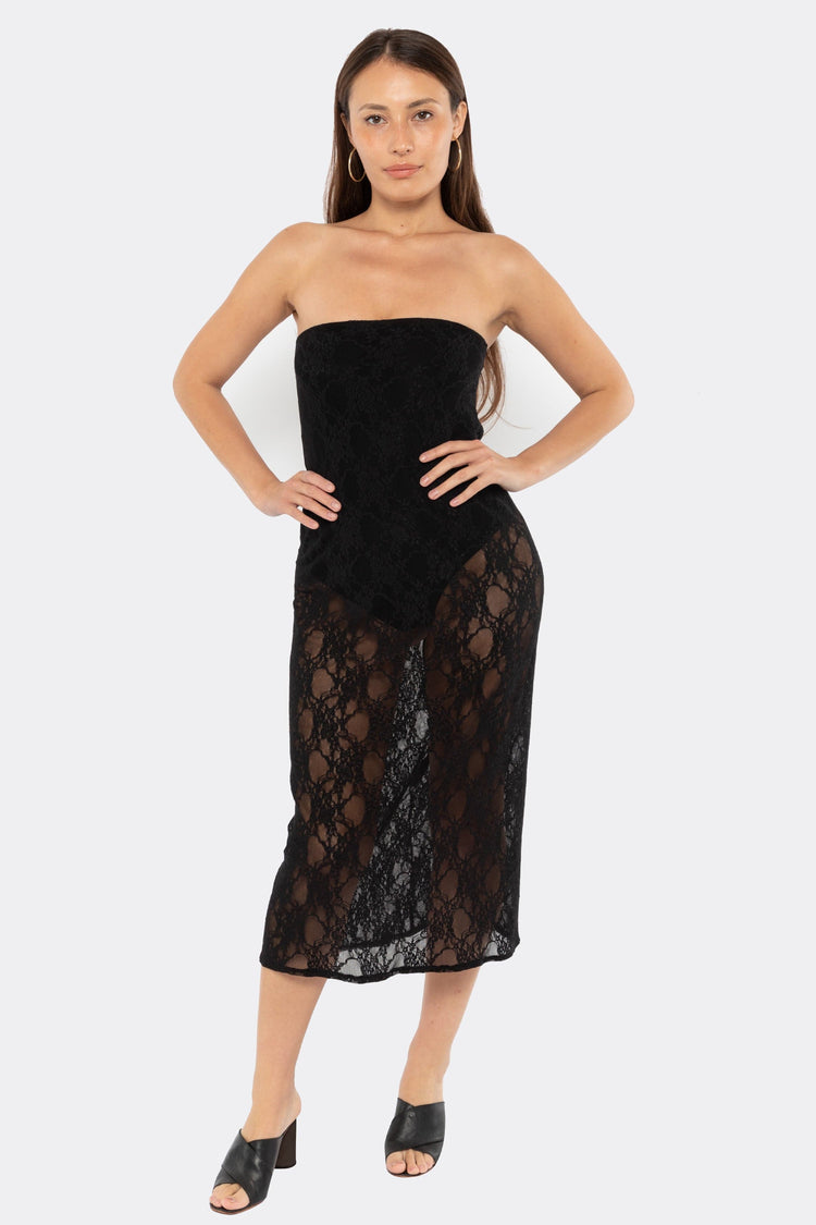 FNS800 - Floral Lace Midi Tube Dress