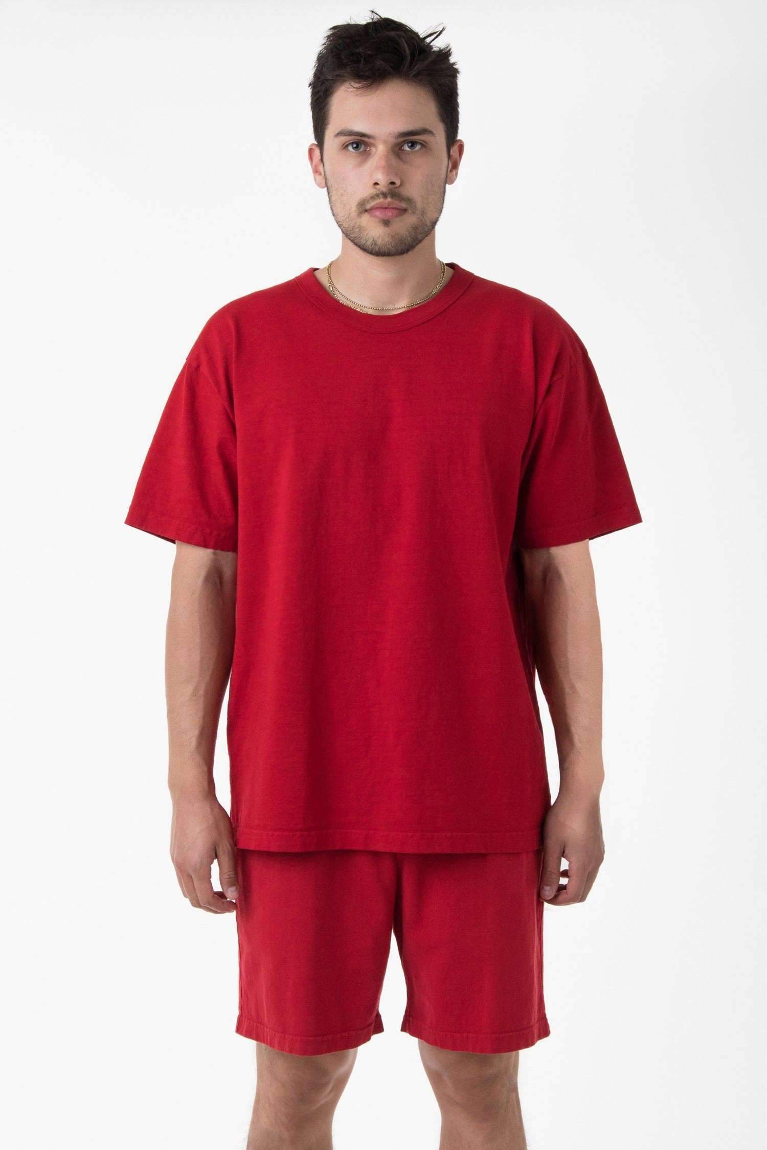 1203GD - Short Sleeve Binding Garment Dye T-Shirt T-Shirt Los Angeles Apparel Red XS 