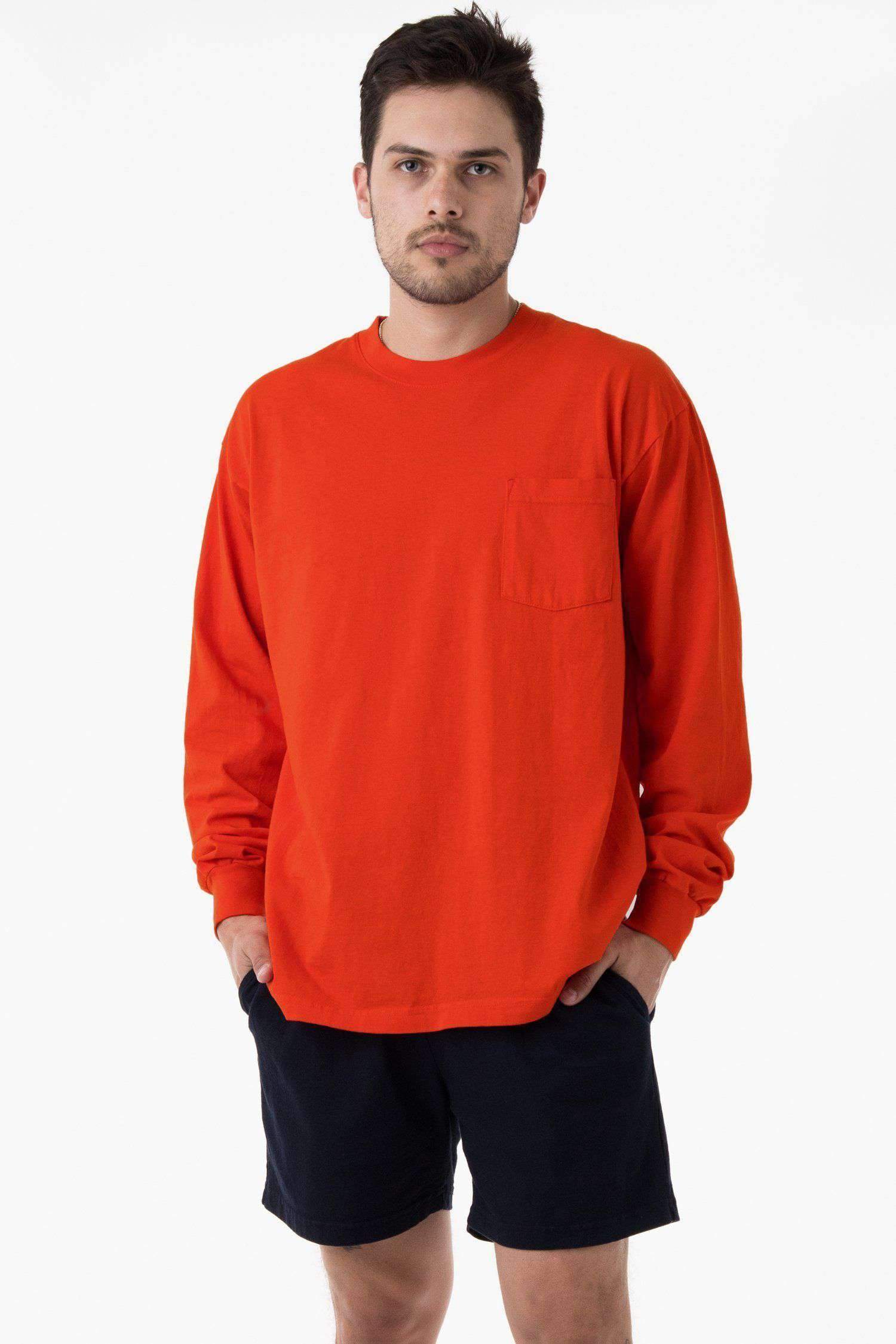 1810GD - Long Sleeve Garment Dye Pocket T-Shirt T-Shirt Los Angeles Apparel Bright Orange XS 