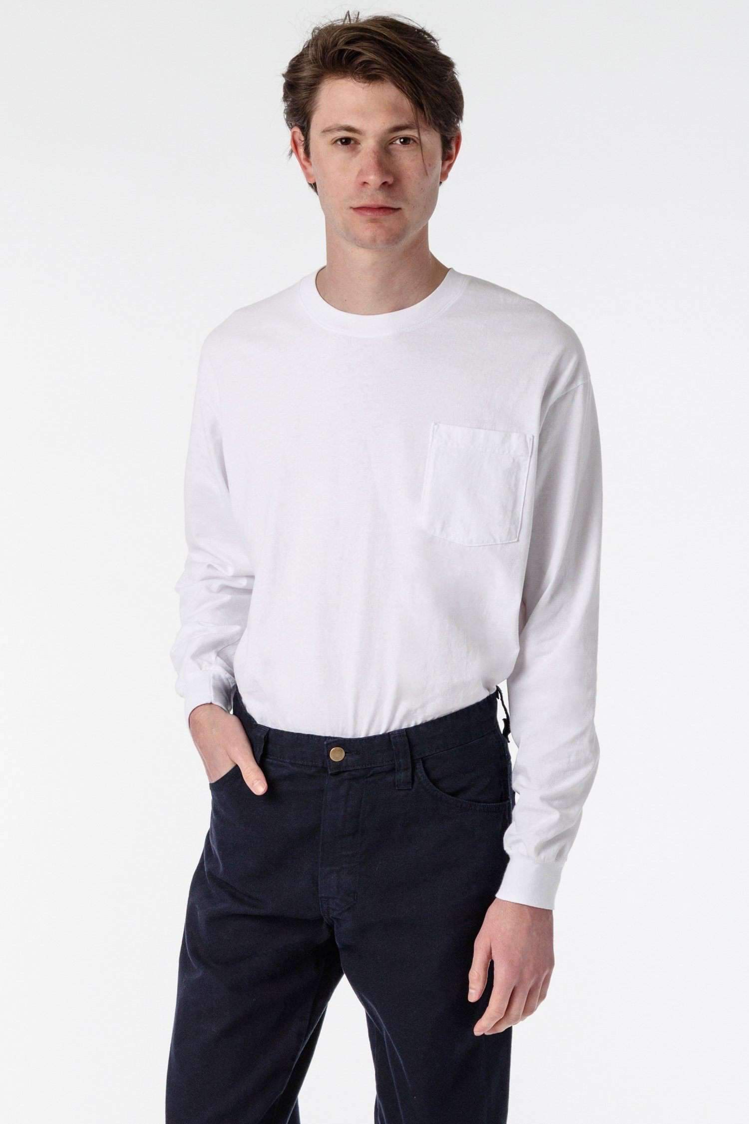 1810GD - Long Sleeve Garment Dye Pocket T-Shirt T-Shirt Los Angeles Apparel White XS 