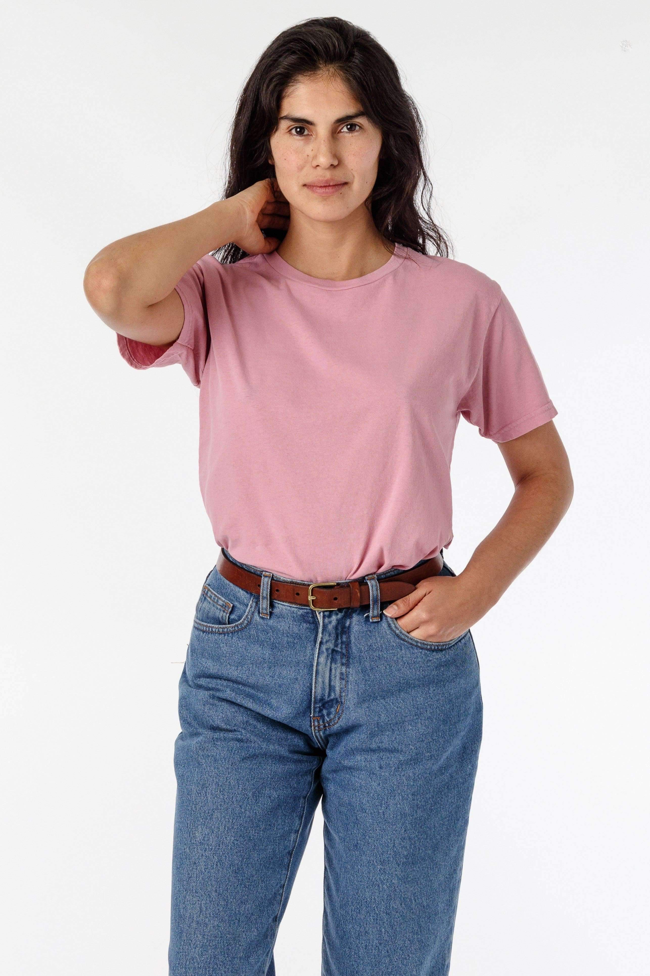 2802GD - Garment Dyed Short Sleeve Boyfriend Tee T-Shirt Los Angeles Apparel Dusty Pink XS 