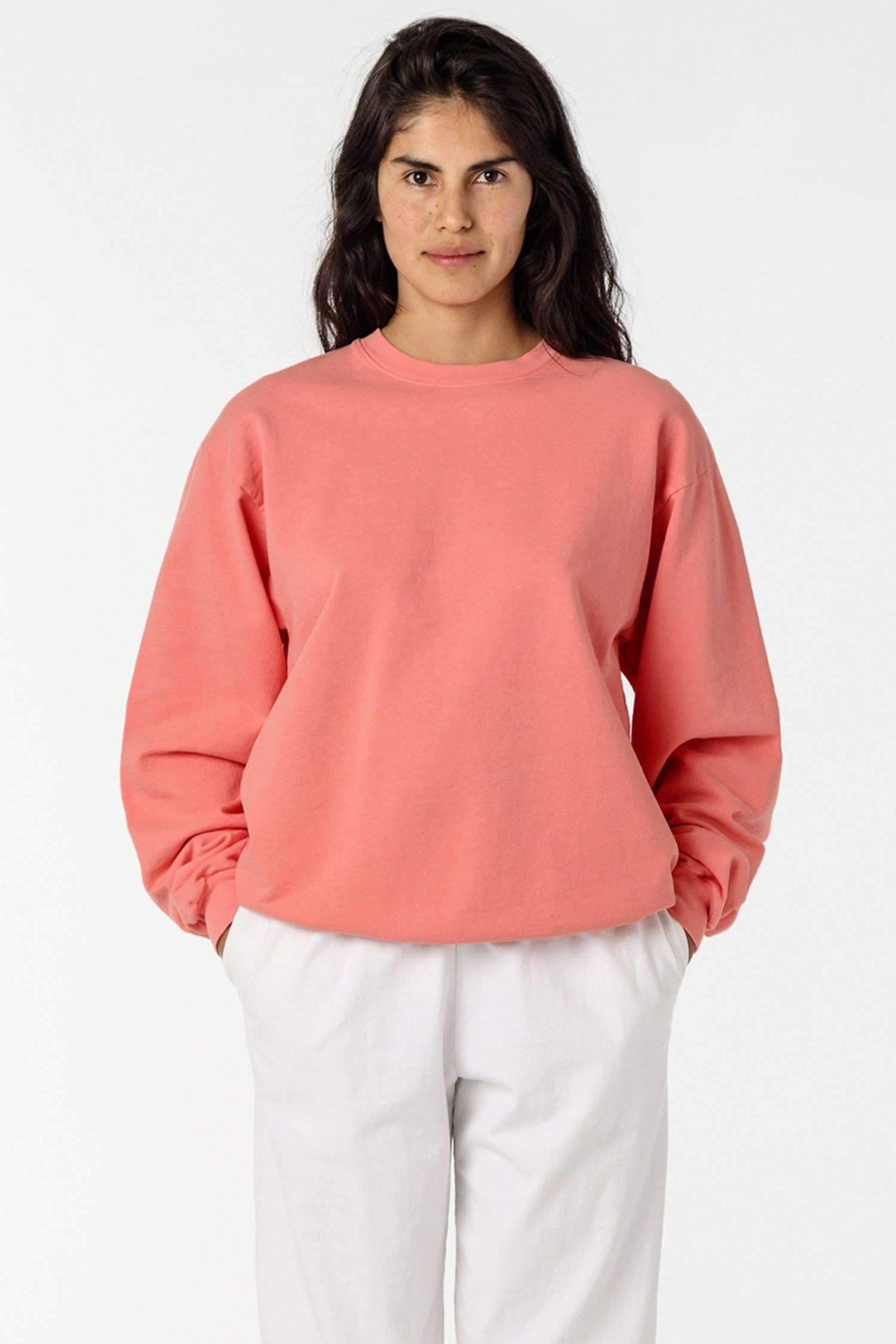 MWT07GD Unisex - Long Sleeve Garment Dye French Terry Pullover Sweatshirt Los Angeles Apparel Salmon XS 