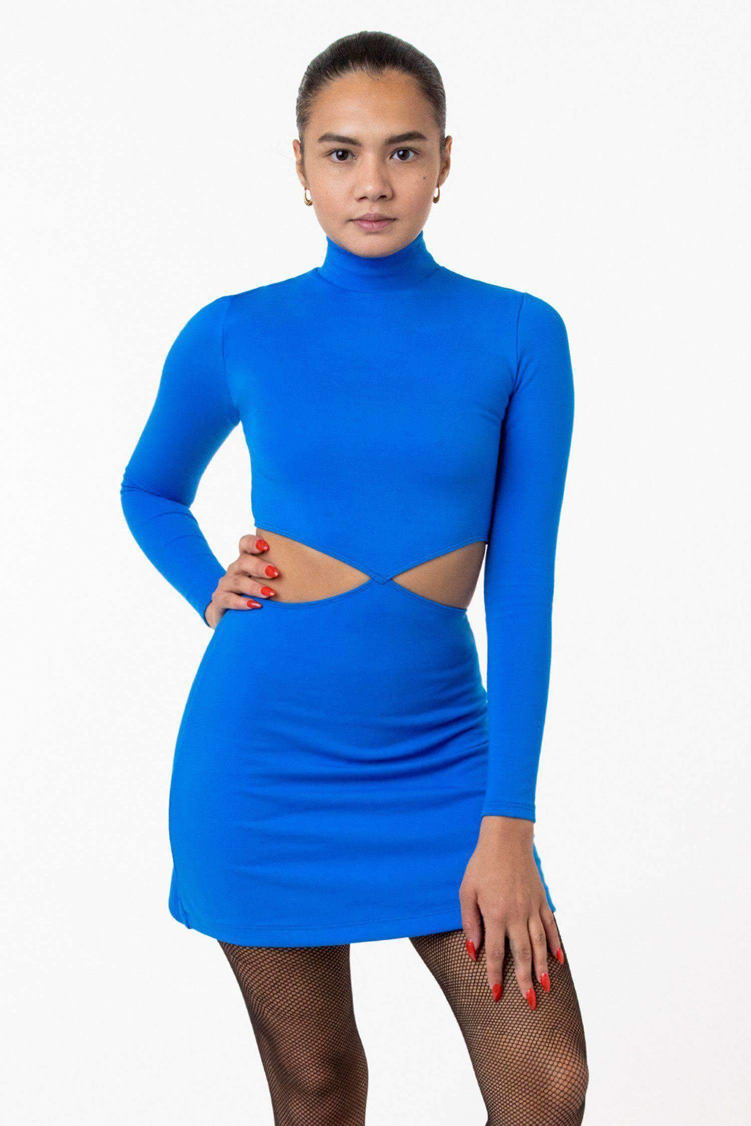 PON408 - Ponte Diamond Cutout Dress Dress Los Angeles Apparel Olympic Blue XS 