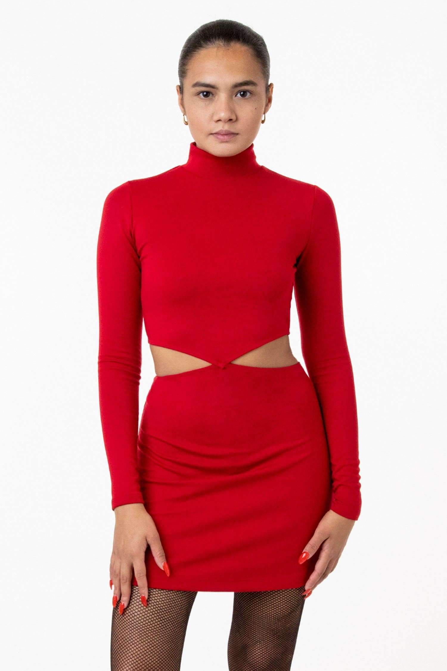 PON408 - Ponte Diamond Cutout Dress Dress Los Angeles Apparel Cherry Red XS 