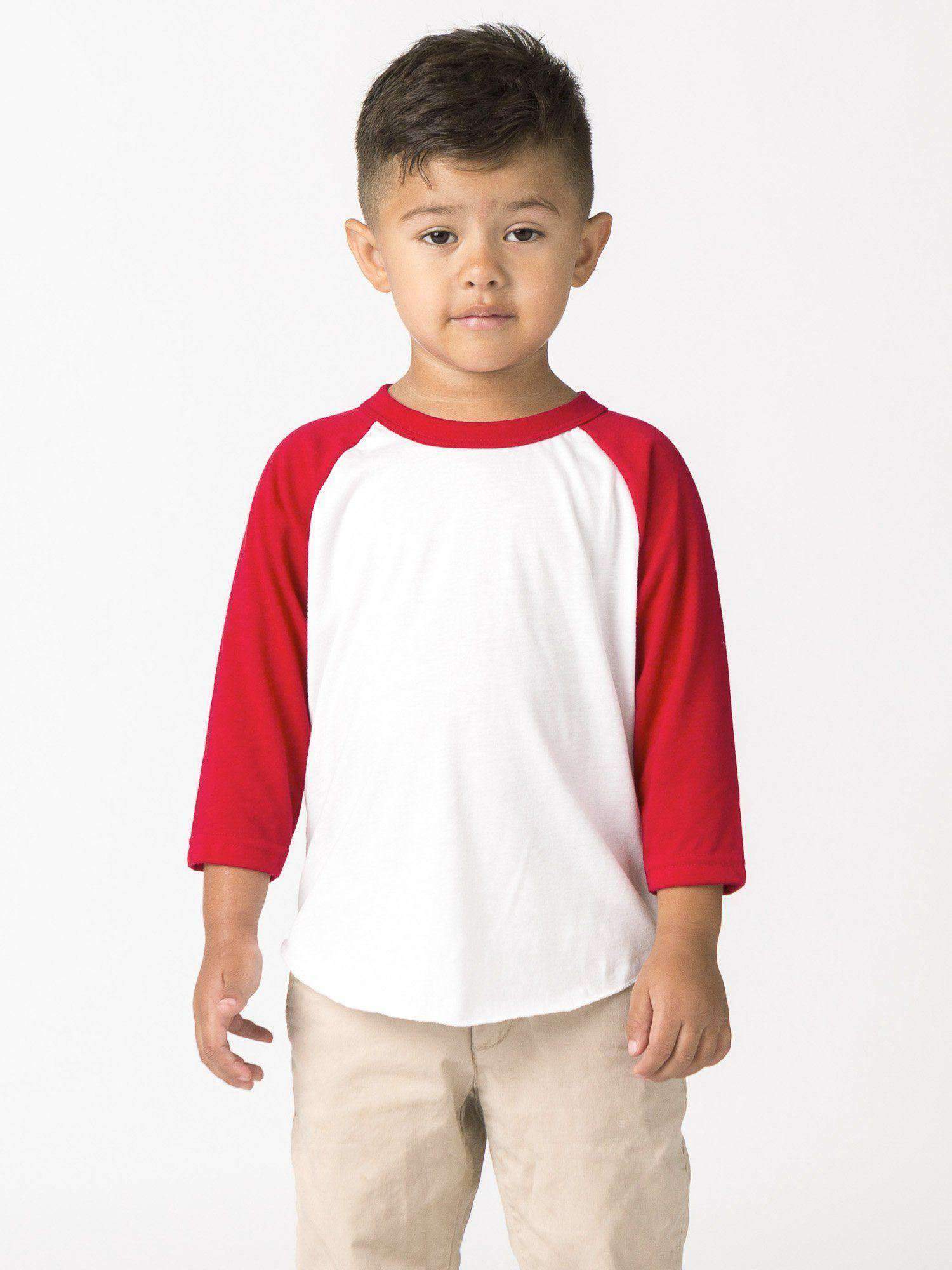 FF1053 - Toddler 3/4 Sleeve Poly Cotton Raglan Kids Los Angeles Apparel White/Red 2 