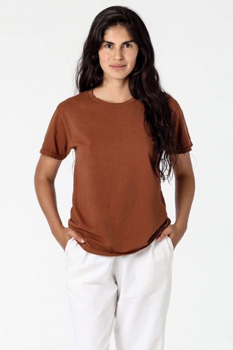 2802GD - Garment Dyed Short Sleeve Boyfriend Tee T-Shirt Los Angeles Apparel Light Brown XS 
