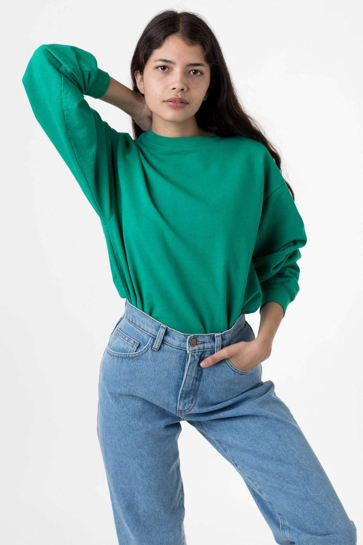 MWT07GD Unisex - Long Sleeve Garment Dye French Terry Pullover Sweatshirt Los Angeles Apparel Emerald XS 