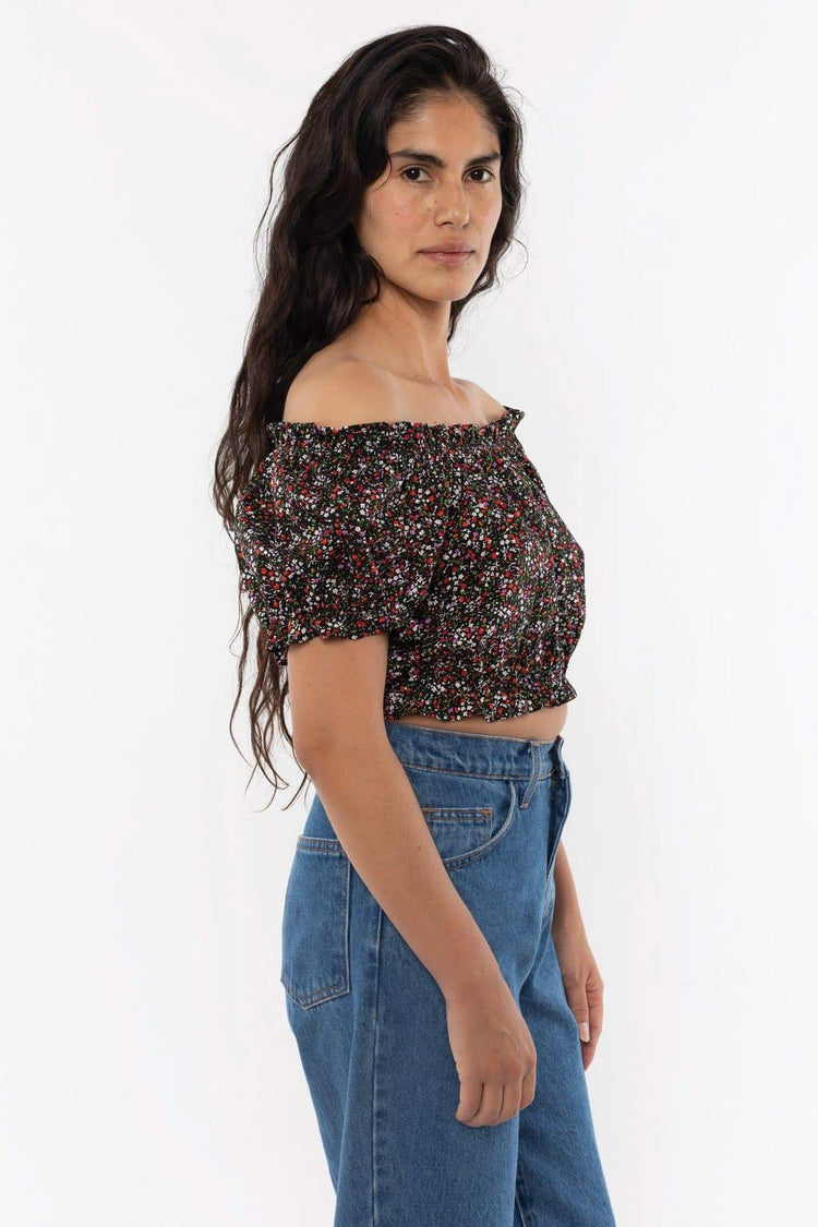 RCT314P - Printed Poplin Scrunch Top