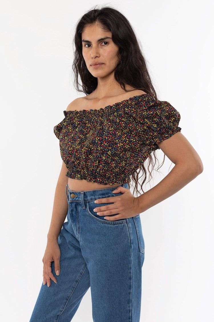 RCT314P - Printed Poplin Scrunch Top