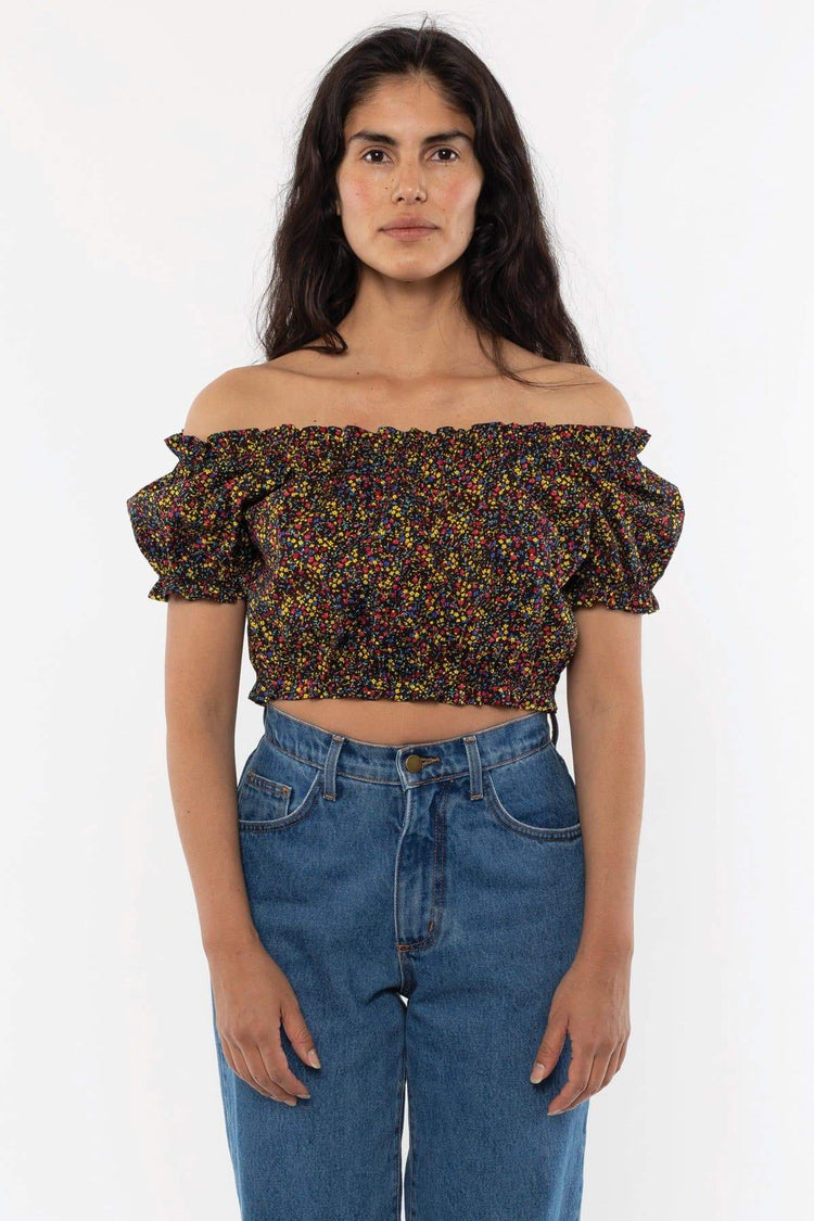 RCT314P - Printed Poplin Scrunch Top