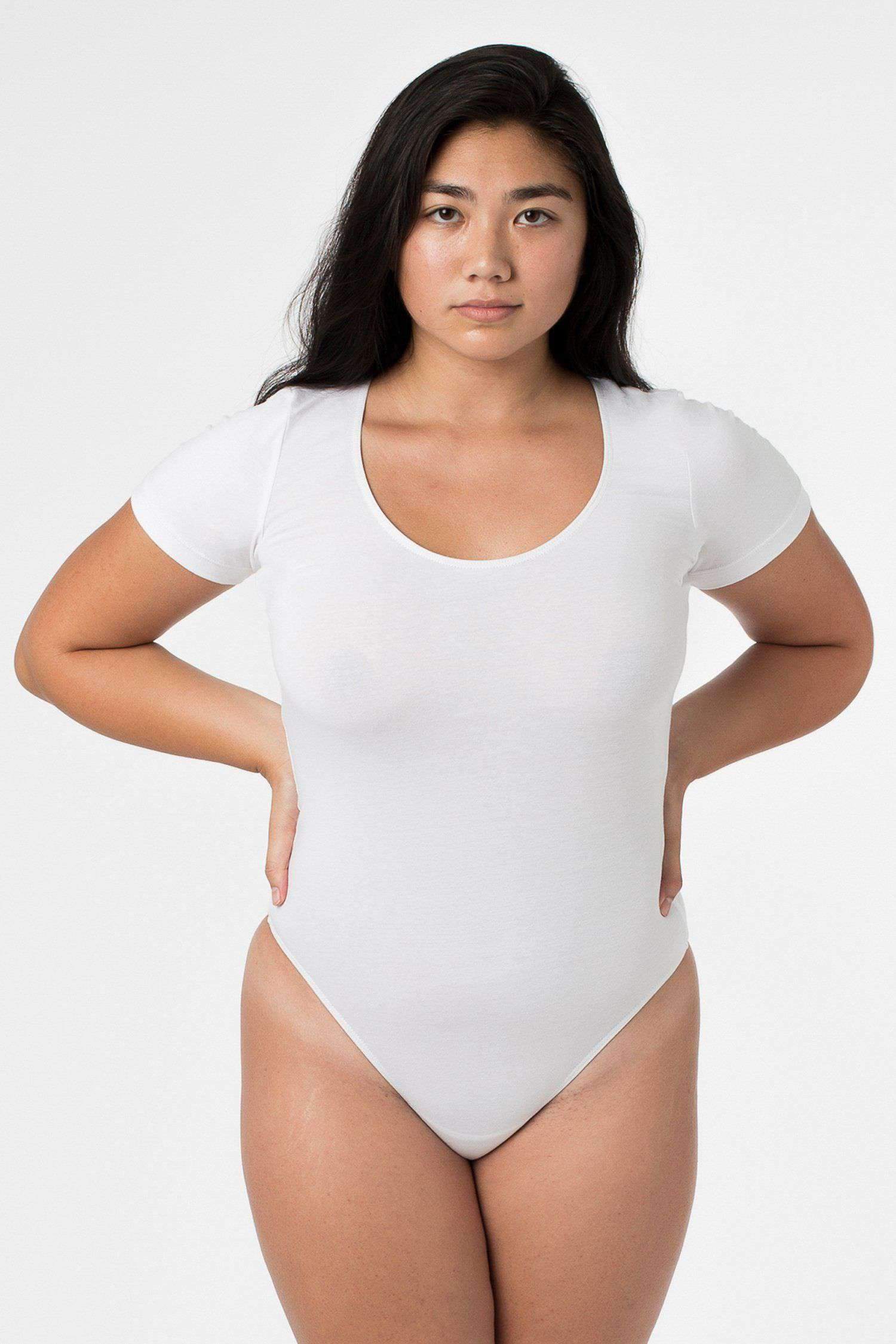 B115CTS - Short Sleeve Thong Bodysuit Bodysuits Los Angeles Apparel White XS 