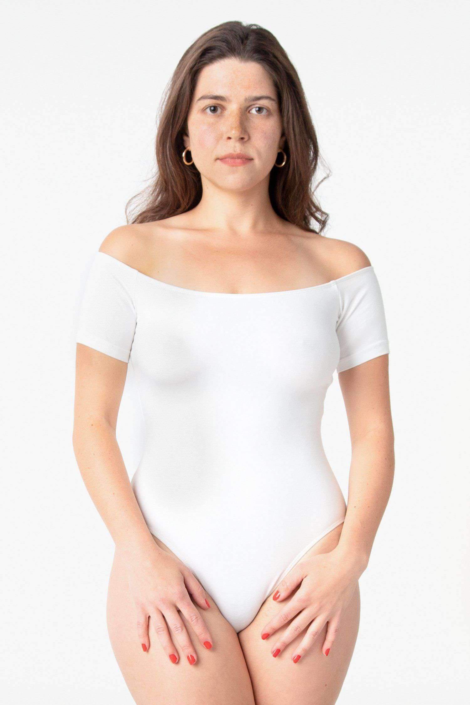 B121CF - Off Shoulder Bodysuit Bodysuits Los Angeles Apparel White XS 