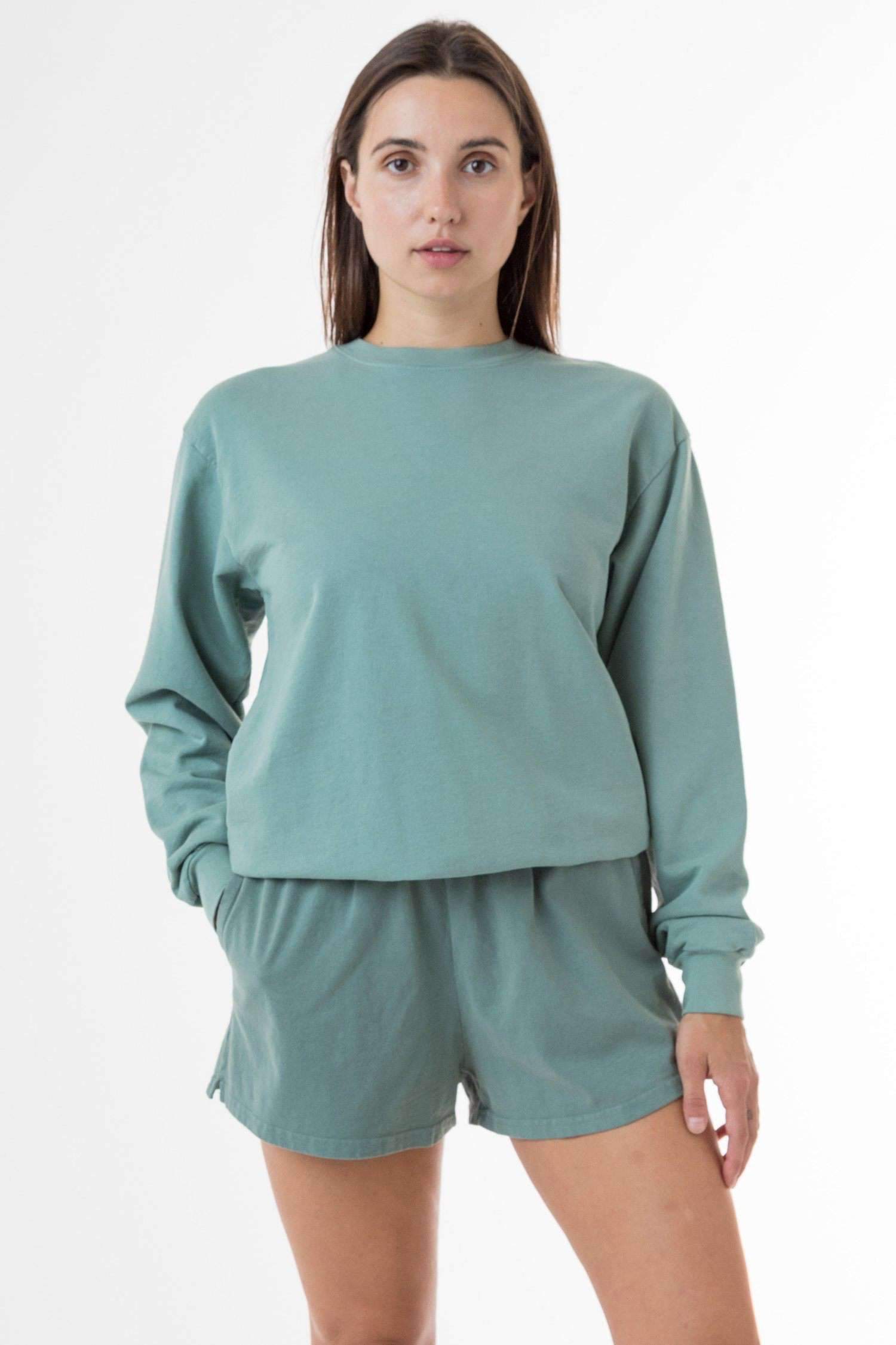 MWT07GD Unisex - Long Sleeve Garment Dye French Terry Pullover Sweatshirt Los Angeles Apparel Atlantic Green XS 