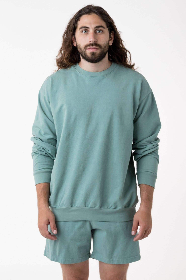 MWT07GD - Long Sleeve Garment Dye French Terry Pullover Sweatshirt Los Angeles Apparel Atlantic Green XS 