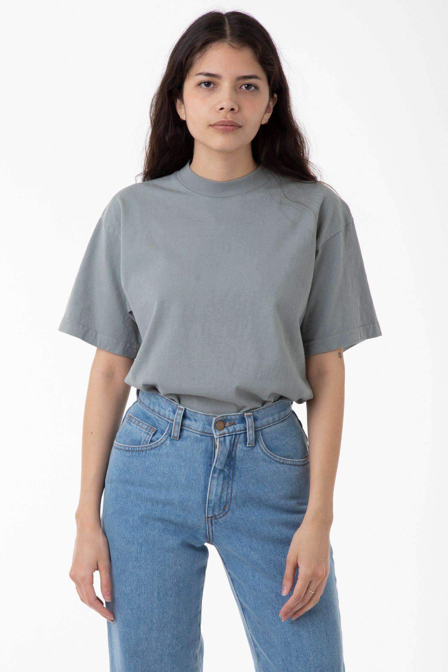 1405GD Unisex - Short Sleeve Garment Dye Mockneck T-Shirt T-Shirt Los Angeles Apparel Eucalyptus S 