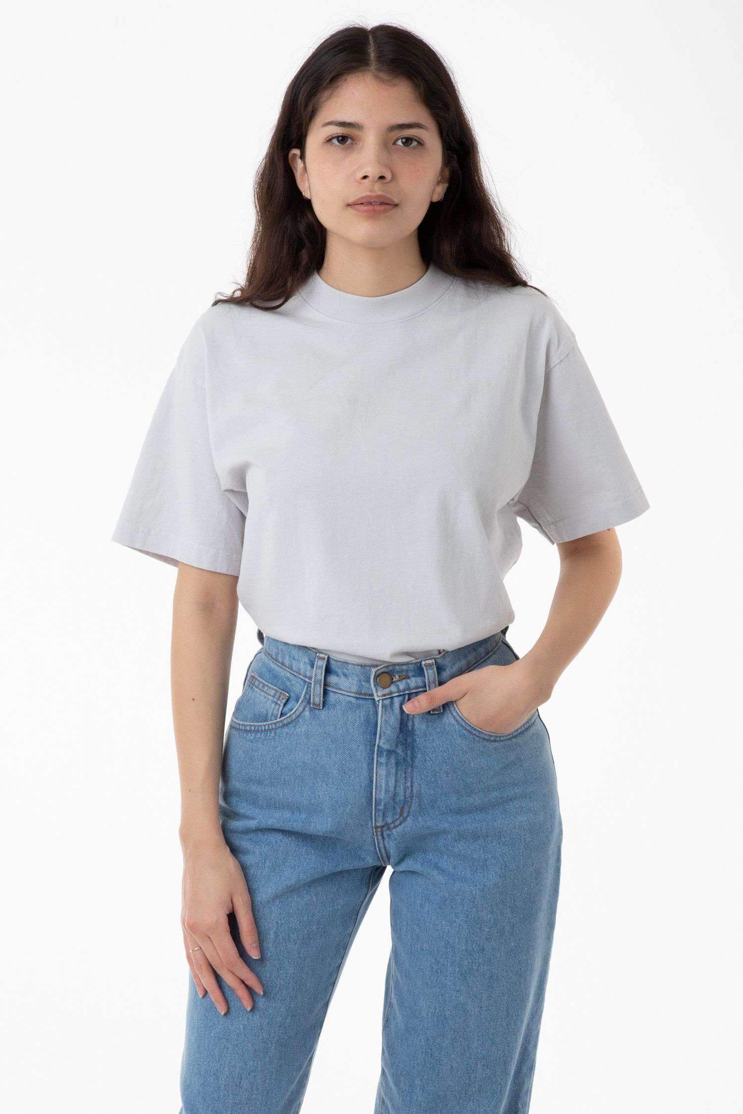 1405GD Unisex - Short Sleeve Garment Dye Mockneck T-Shirt T-Shirt Los Angeles Apparel Light Grey S 