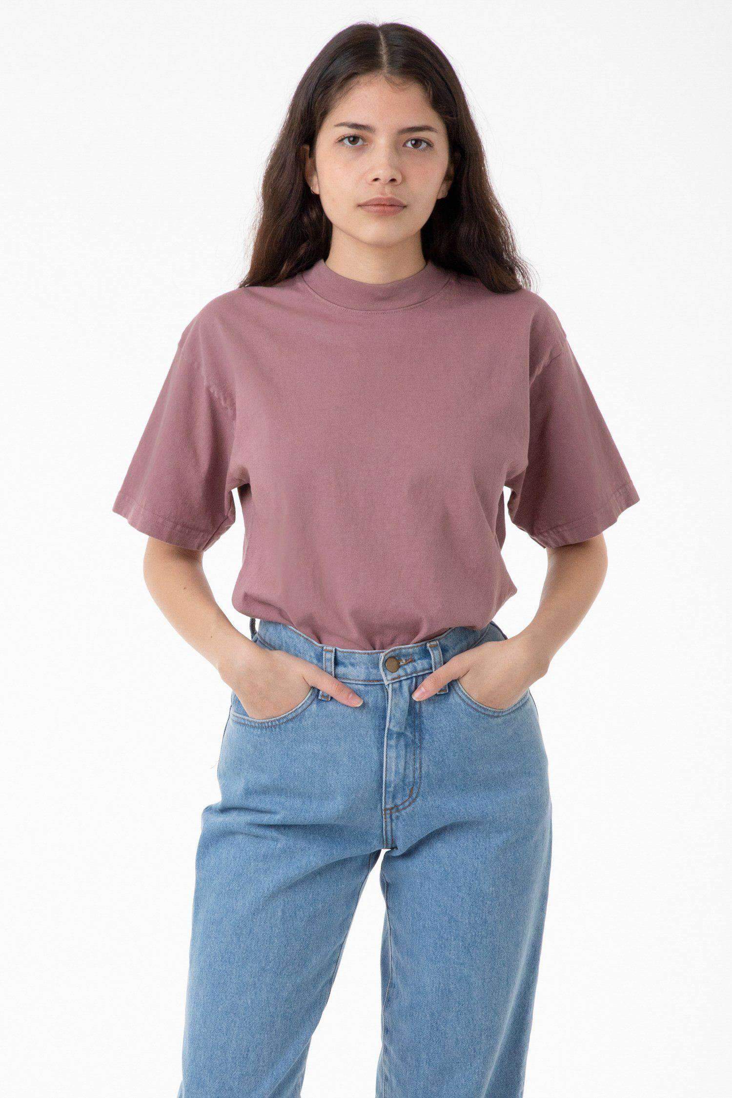 1405GD Unisex - Short Sleeve Garment Dye Mockneck T-Shirt T-Shirt Los Angeles Apparel Mauve S 