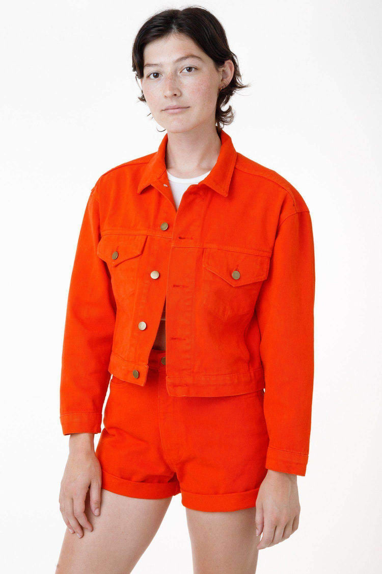 RBDW03GD - Garment Dye Cropped Bull Denim Jacket (Limited Edition) Jacket Los Angeles Apparel Bright Orange XS 