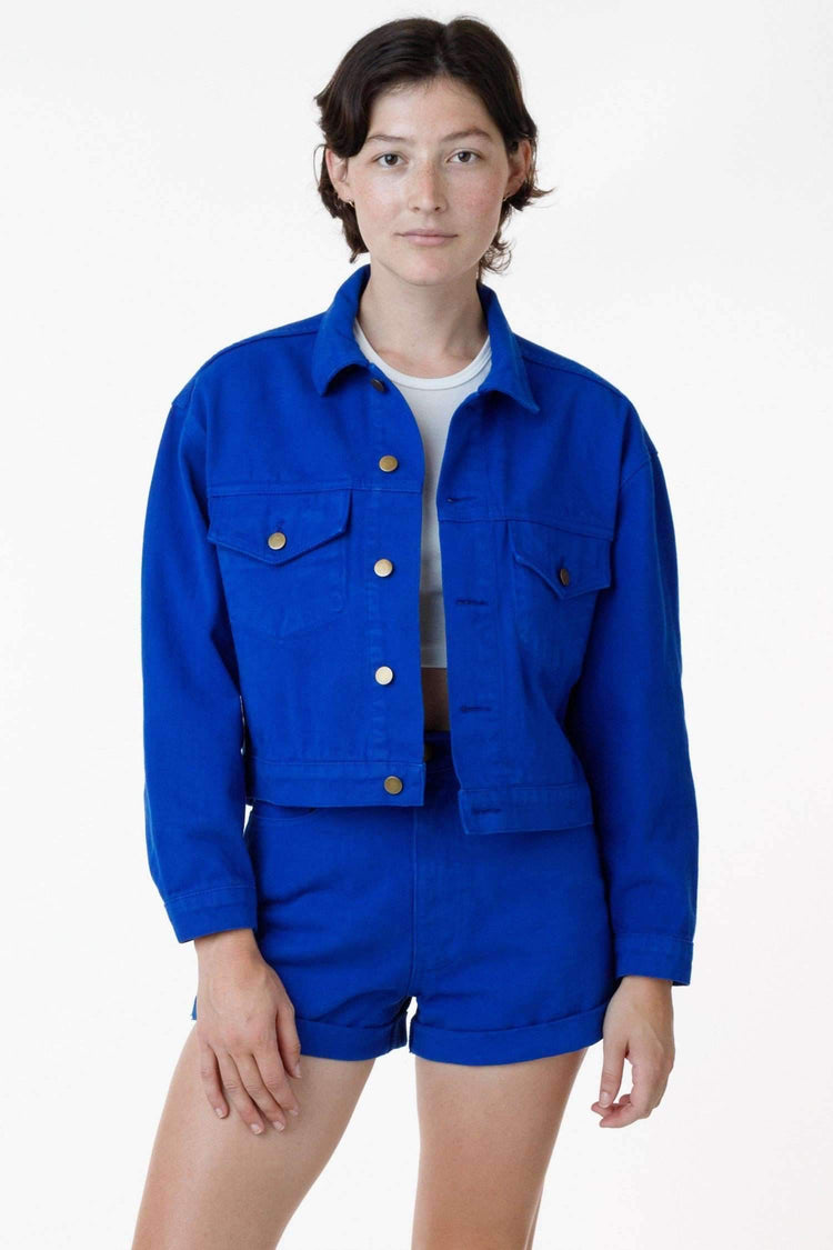 RBDW03GD - Garment Dye Cropped Bull Denim Jacket (Limited Edition) Jacket Los Angeles Apparel Cobalt Blue XS 