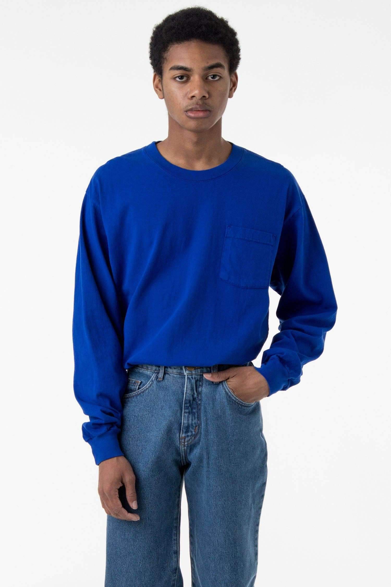 1810GD - Long Sleeve Garment Dye Pocket T-Shirt T-Shirt Los Angeles Apparel Cobalt Blue XS 