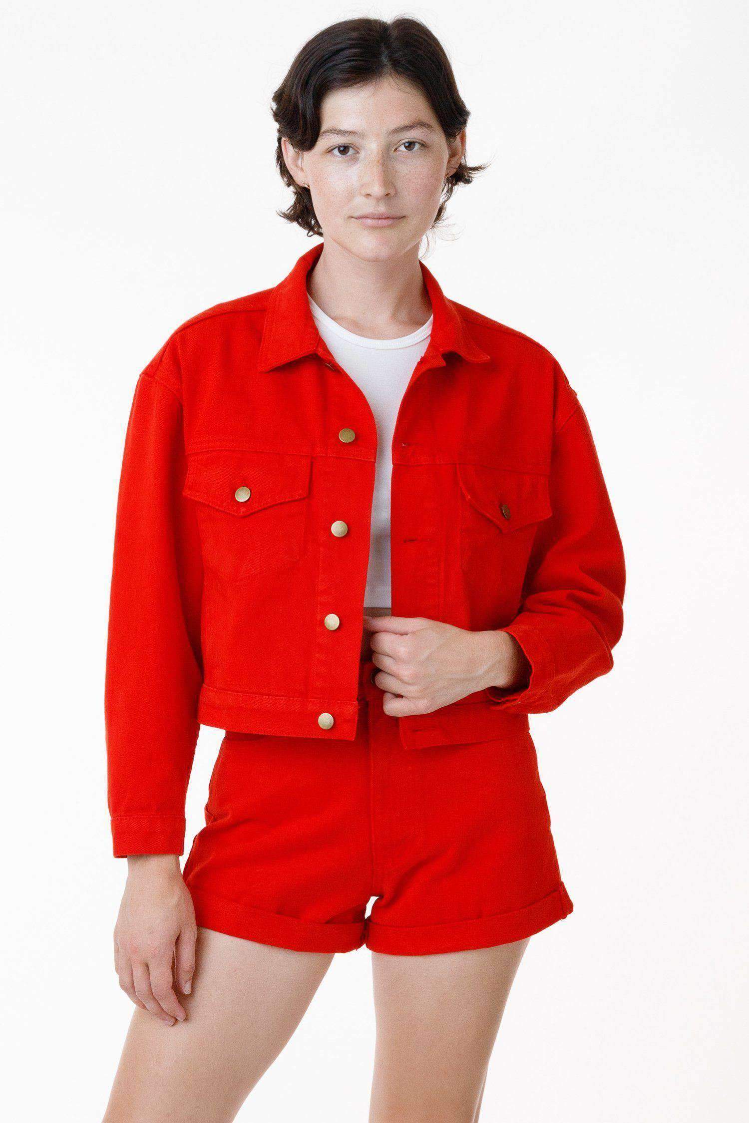 RBDW03GD - Garment Dye Cropped Bull Denim Jacket (Limited Edition) Jacket Los Angeles Apparel Flamma Red XS 