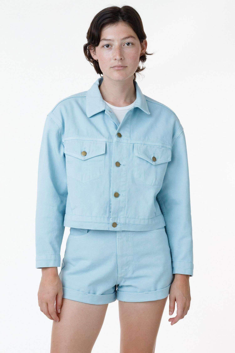 RBDW03GD - Garment Dye Cropped Bull Denim Jacket (Limited Edition) Jacket Los Angeles Apparel Ice Blue XS 