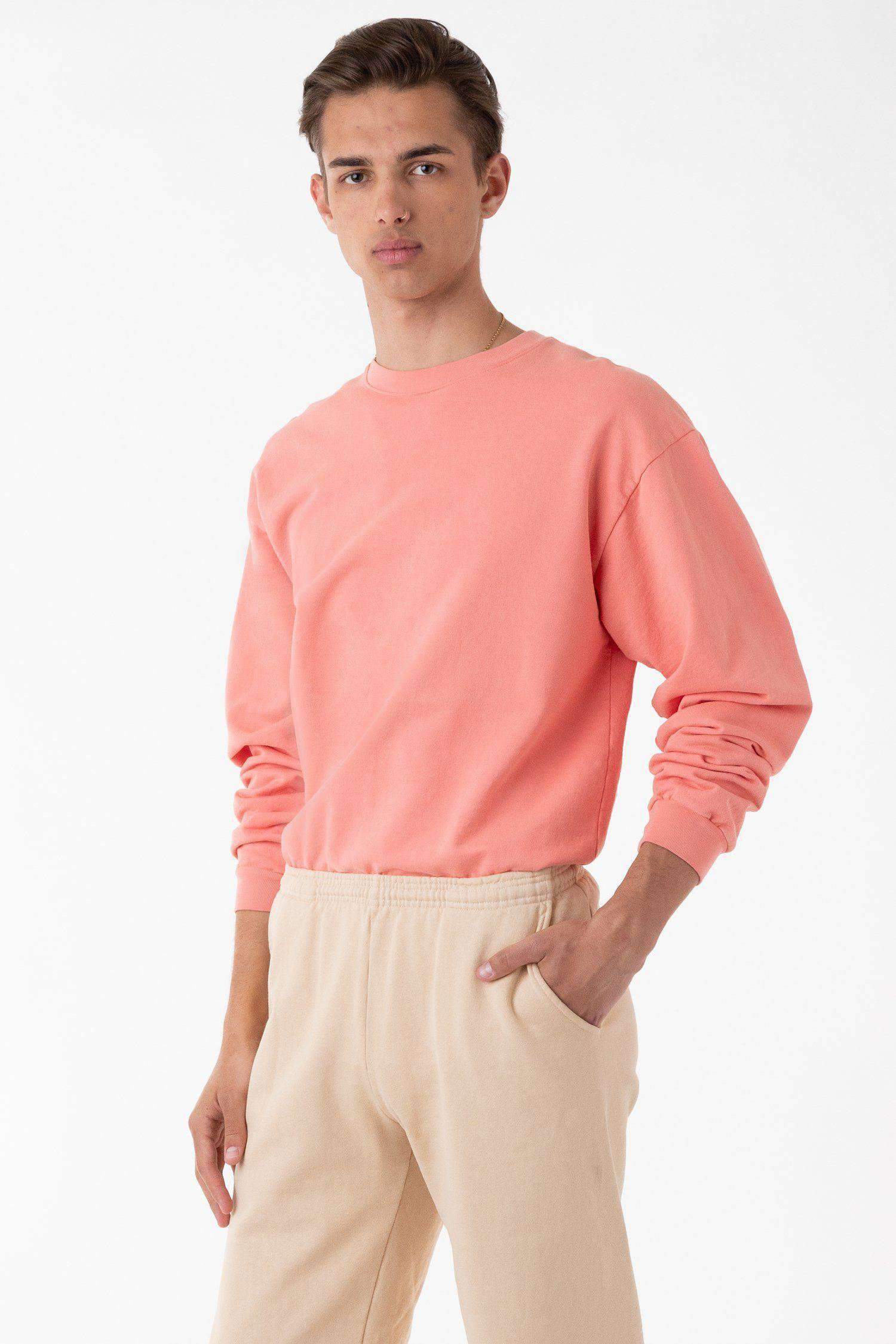 MWT07GD - Long Sleeve Garment Dye French Terry Pullover Sweatshirt Los Angeles Apparel Salmon XS 