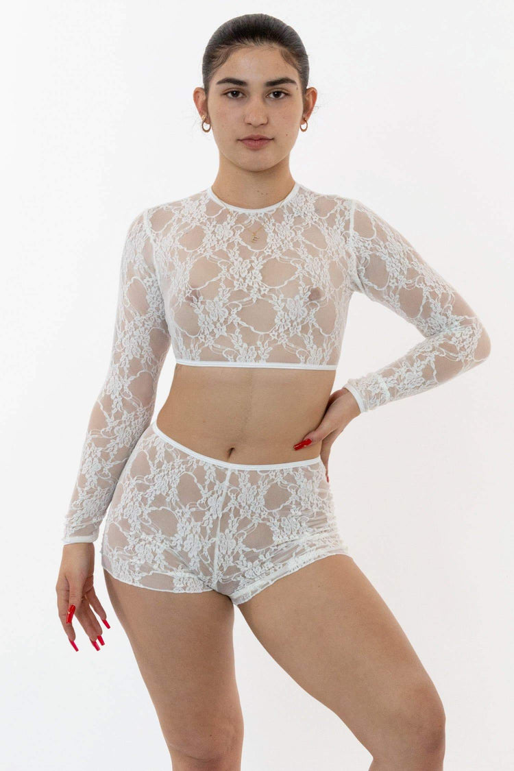 FNS079 - Floral Lace Long Sleeve Crop Top