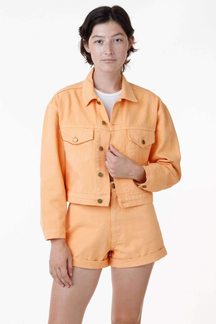 RBDW03GD - Garment Dye Cropped Bull Denim Jacket (Limited Edition) Jacket Los Angeles Apparel Orange Chiffon XS 