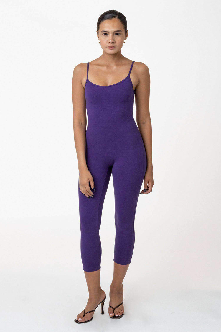 83026GD - Garment Dye Cropped Spaghetti Unitard Bodysuits Los Angeles Apparel Purple XS 