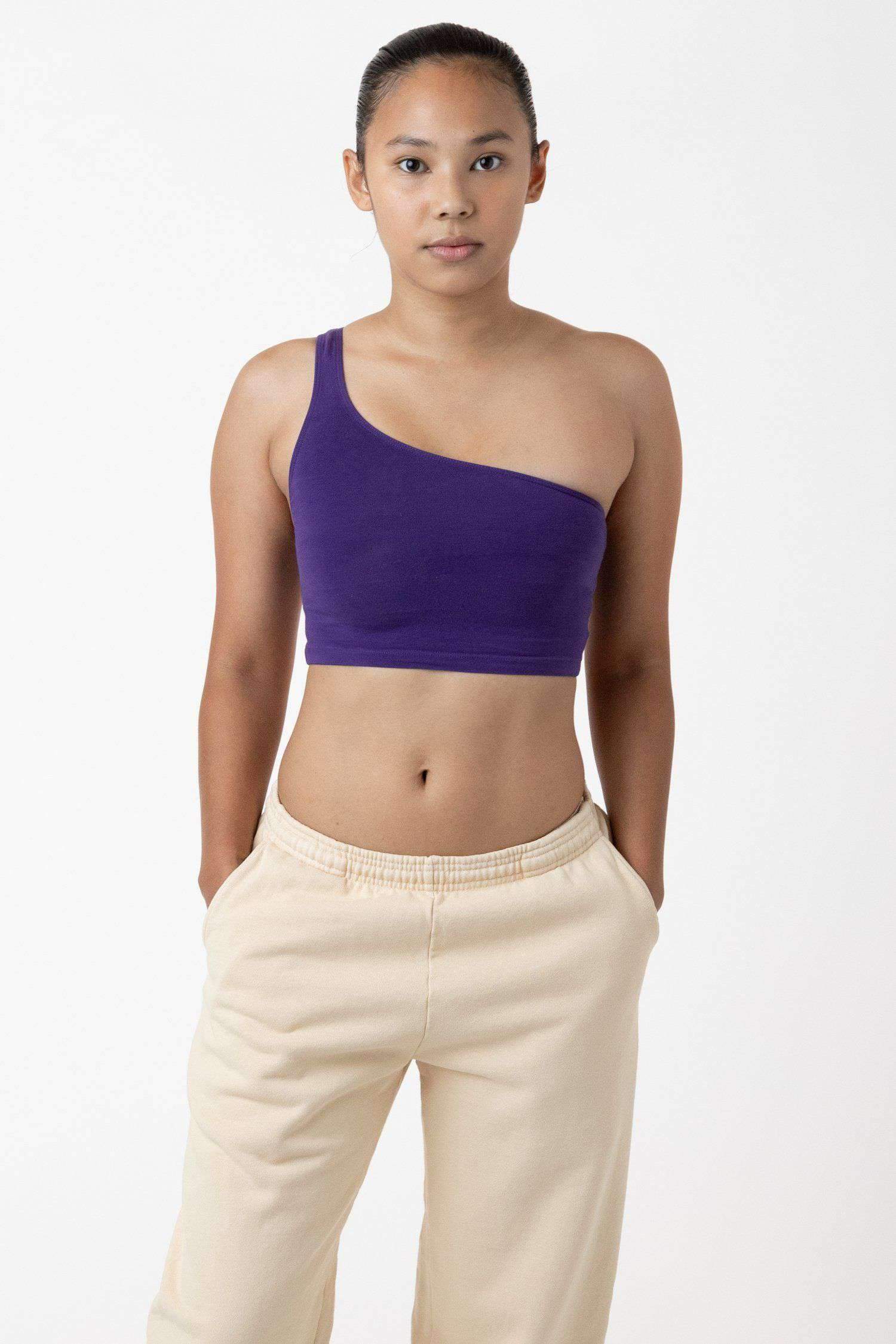 8389GD - Garment Dye One Shoulder Crop Top Bodysuits Los Angeles Apparel Purple XS 