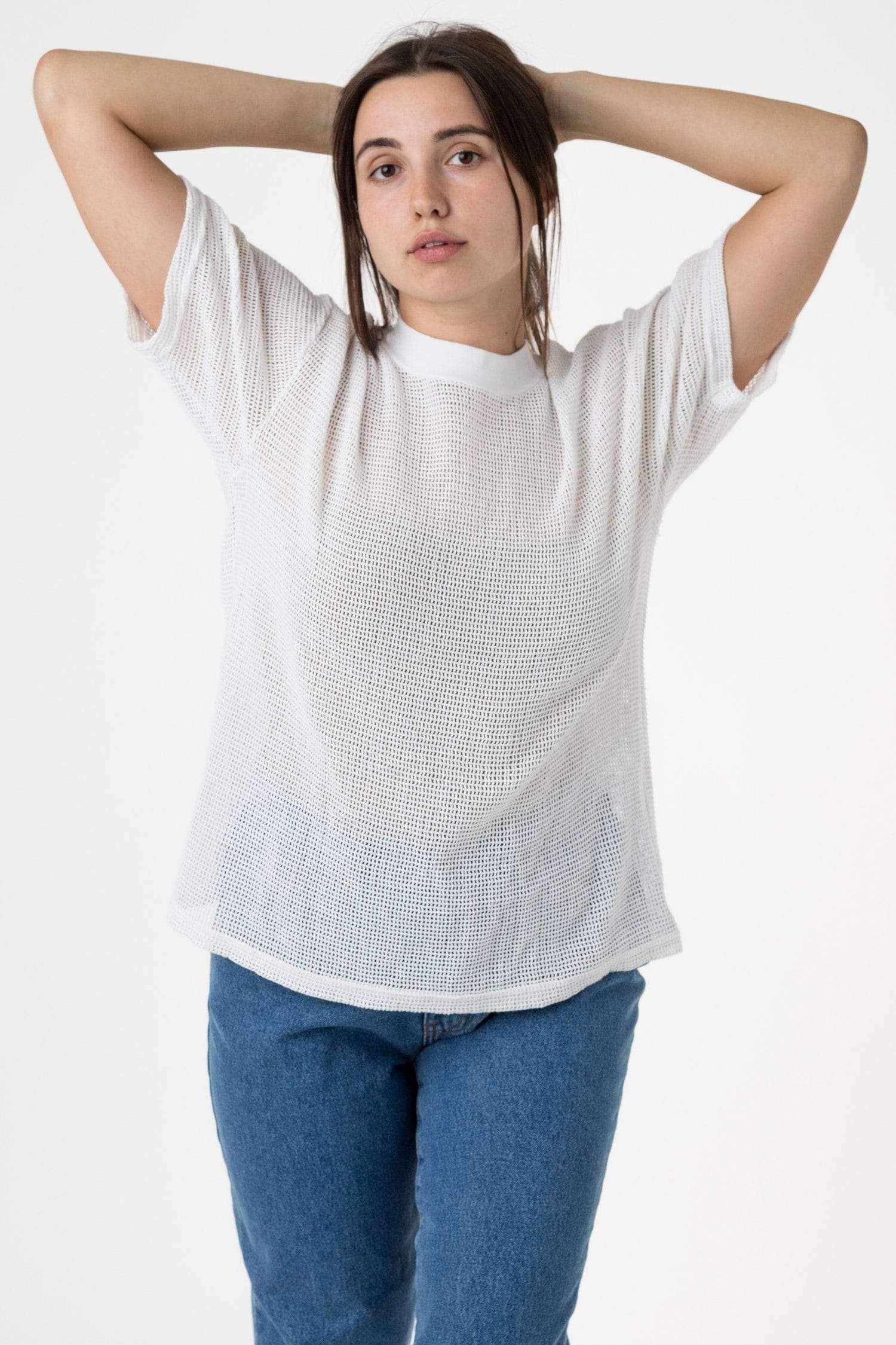 RIN401 - Cotton Mock Neck Fishnet T-Shirt T-Shirt Los Angeles Apparel 