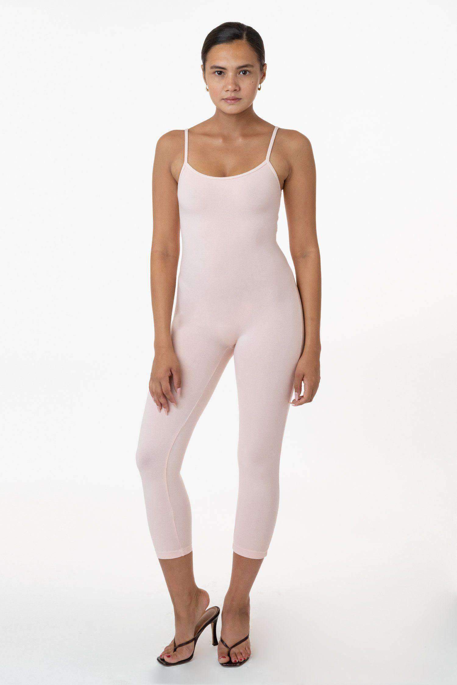 83026GD - Garment Dye Cropped Spaghetti Unitard Bodysuits Los Angeles Apparel Seashell Pink XS 