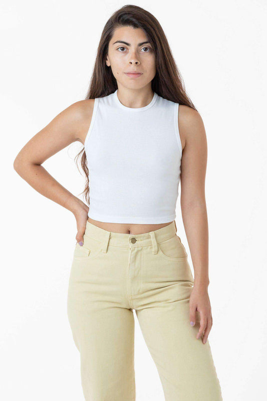 43065 - Baby Rib Sleeveless Crew Neck Top Los Angeles Apparel White OS 