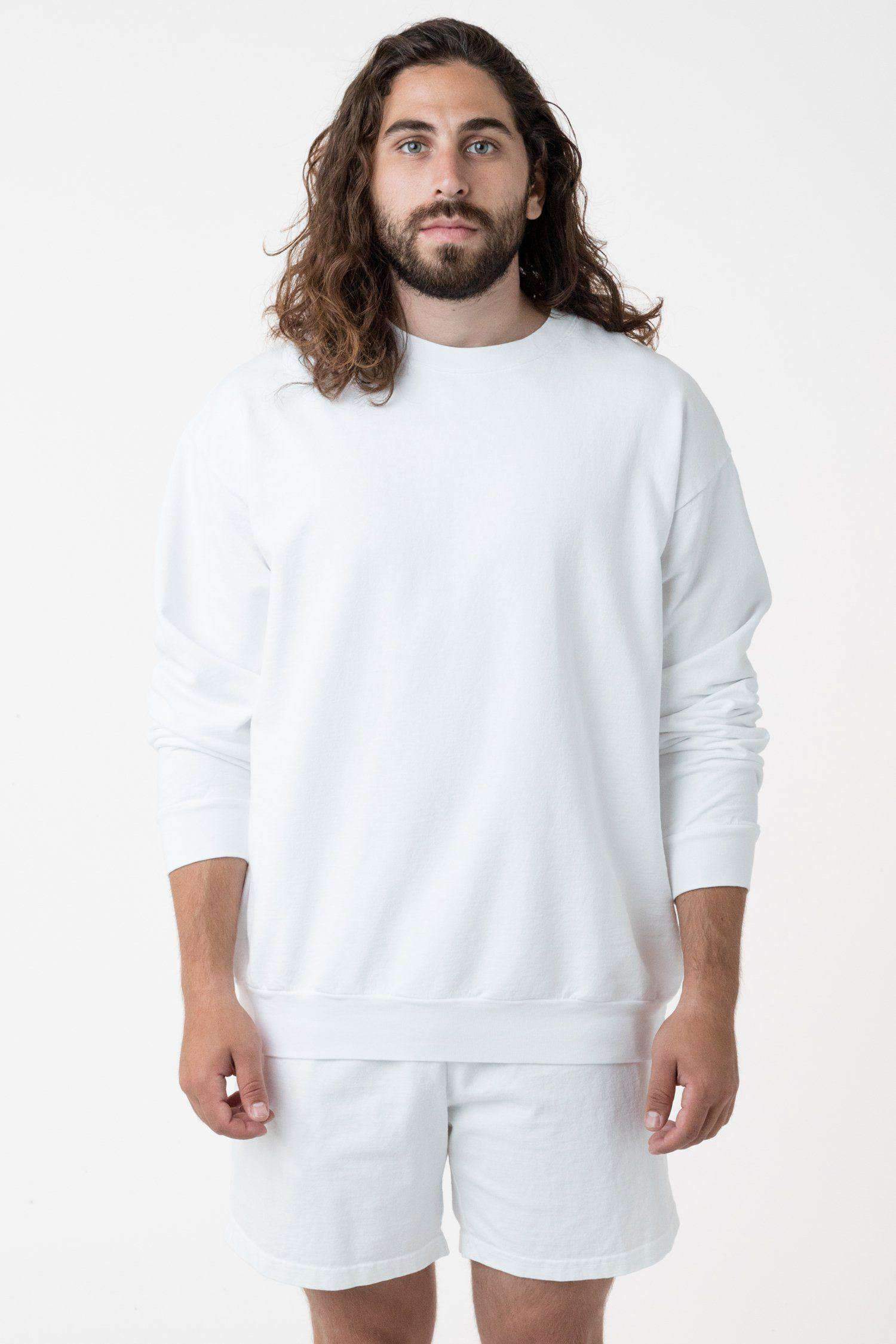 MWT07GD - Long Sleeve Garment Dye French Terry Pullover Sweatshirt Los Angeles Apparel White XS 